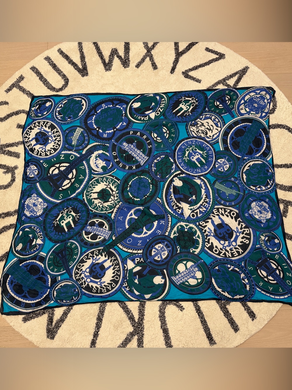 Kenzo Blue & Teal Medallion Print Silk Scarf